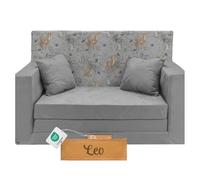 Flumi Personnalisé Canapé Enfant Convertible 3in1 Lit d Appoint Enfant - Mini Canapé avec nom de l'enfant - Mousse Chauffeuse Enfant avec Fonction Lit - Farbe: (Gris + Chevreuil)