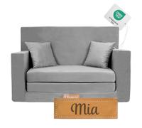 Flumi Personnalisé Canapé Enfant Convertible 3in1 Lit d Appoint - Mini Canapé avec nom de l'enfant - Mousse Chauffeuse avec Fonction Lit - Farbe: (Gris)