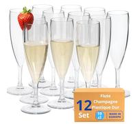 Flute Champagne Plastique Dur Incassable Réutilisables| Lot de 12 Sans BPA | Flute Champagne Plastique Dur Incassable Gobelets Réutilisables| Sans BPA - Aspect verre 19 abriqués en U.E | Lot de 12