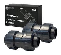FLUXI-TECH Clapet Anti-Retour PVC-U PN16 - Vanne Anti-Refoulement à Ressort - True Union Démontable - À Coller - Piscine, Irrigation & Plomberie - Diamètre intérieur Ø40 mm - 2pcs