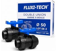 FLUXI-TECH Vanne à boule PVC Ø50mm PN16 à coller, lot de 2