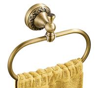 Flybath Anneau Porte Serviette Ovale Mural Laiton Brossé Antique 21 CM | Gravure De Motif Exquis, Robuste, Mini Support de Torchon Doré Vintage, Accessoire Salle de Bain Cuisine Rétro Bronze