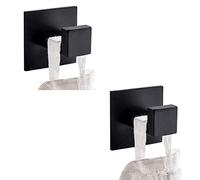Flybath Lot de 2 Crochet Adhesif Mural 304 Acier Inoxydable Noir Mat | Carré, Antirouille, Robuste, Patere Pour Serviette Peignoir Manteau Torchon, Accessoire Salle De Bain Cuisine Sans Percage