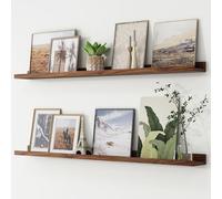 FLYJOE Étagères Murales Flottantes, 120 cm Étagère Photo Murale en Bois Composite, Tablettes Murales Forme U pour Livres d’Enfants, Salon, Cuisine & Chambre, Noyer, Lot de 2