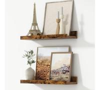 FLYJOE Étagères Murales Flottantes, 40 cm Étagère Photo Murale en Bois Composite, Tablettes Murales Forme U pour Livres d’Enfants, Salon, Cuisine & Chambre, Brun Rustique, Lot de 2