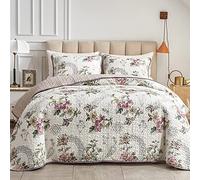 Flysheep Parure de lit 2 pièces pour lit Double - Motif Floral - Beige - Réversible - en Microfibre Douce et légère - pour Enfants (172,7 x 218,4 cm - 1 Couette + 1 taie d'oreiller)