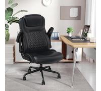 Flysky Chaise de Bureau Ergonomique 200kg, Chaise en Cuir PU avec Soutien Lombaire et accoudoirs relevables, Dossier Haut, pour la Maison et Le Bureau, Noir