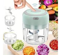 FLZH Mini hachoir électrique portable pour légumes, hachoir à ail 300 ml, hachoir à oignons, mélangeur à légumes, robot alimentaire sans fil pour gingembre, piment, fruits, viande, etc. (vert)