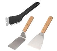 Fm Professional 9982850 Ensemble De 3 Ustensiles Professionnels Pour Plancha, Racloir, Spatules, Acier Inoxydable, Bois De Hêtre, Plastique, Inox, Bois, Noir, Longueur De 22 Cm À 27,5 Cm