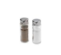 FM Professional Lot de 12 salières poivrières en verre 8 cm, restaurant | Verre transparent pour voir le contenu, Format 8 cm discret à table, Couvercle inox pour un service propre