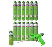 FM230 - Mousse de construction pour fenêtres et façades - Jusqu'à 30 % flexible - Haute isolation acoustique - 750 ml - Combinés (avec nettoyant AA290 et pistolet à mousse Illbruck, 12 pièces)