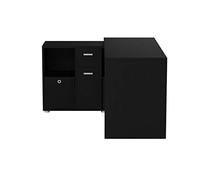 FMD 353-001_sc Lex Bureau Angulaire Réversible avec 4 Compartiments Ouverts + Porte et Tiroir Bois Noir 136 x 66,5 x 74 cm