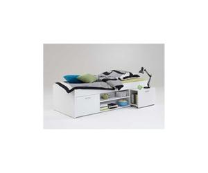 FMD 810-001_we Carlo 1 Lit avec Porte + Deux Compartiments Ouverts + Table de Chevet Bois Blanc 95,5 x 203,5 x 58,5 cm