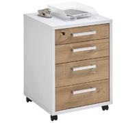 FMD Armoire à tiroirs mobile - Blanc et chêne