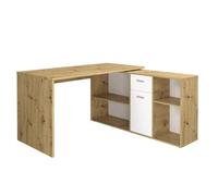 FMD Furniture 353-001 Combinaison d'angle de Bureau en Finition chêne Artisan Imitation Blanc Dimensions Table env. 136 x 75 x 68 cm Dimensions de l'étagère env. 137 x 71 x 33 cm