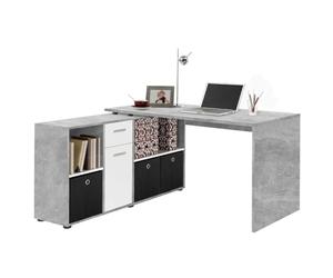 FMD Furniture 353-001 Table d'angle de Bureau en béton Blanc 136 x 75 x 68 cm Dimensions de l'étagère 137 x 71 x 33 cm