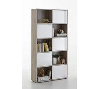 FMD furniture Bibliothèque, Bois, Chêne Sable/Blanc, 90 x 182 x 33 cm