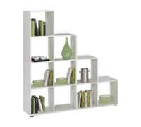 FMD furniture Bibliothèque en Forme d'escalier, Séparateur de pièces, avec 10 Compartiments, en Blanc 138,5 x 141,5 x 32,6 cm (HxLxP)