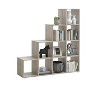 FMD furniture Bibliothèque en Forme d'escalier, Séparateur de pièces, avec 10 Compartiments, en chêne Sable 138,5 x 141,5 x 32,6 cm (H x L x P) 248-002E