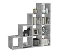FMD furniture Bibliothèque en Forme d'escalier, Séparateur de pièces, avec 10 Compartiments en Gris Béton 138,5 x 141,5 x 32,6 cm (HxLxP) 248-002E