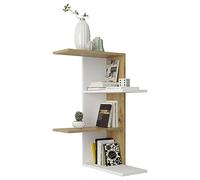 FMD furniture Etagère d'angle 4 Plateaux 45 x 45 x 75 cm Décor Blanc/Chêne Artisan Bibliothèque en Z pour Chambre à Coucher, Séjour ou Cuisine