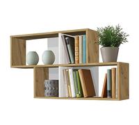 FMD furniture Etagère Murale 100 x 53 x 19.5 cm Décor Chêne Artisan/Blanc Solide Bibliothèque Murale avec 4 Compartiments pour Le Séjour, Cuisine ou Chambre à Coucher
