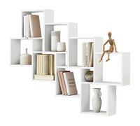 FMD furniture Etagère Murale Blanc Brillant 120.8 x 94.5 x 15.7 cm Bibliothèque Murale Solide avec 11 Compartiments