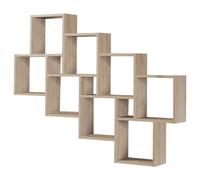 FMD furniture Etagère Murale Décor Chêne et Blanc 120.8 x 94.5 x 15.7 cm Bibliothèque Murale Solide avec 11 Compartiments 2006-003E