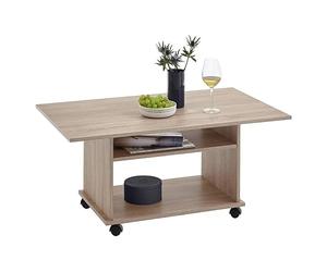 FMD furniture Table Basse Table de Salon Chêne LxHxP Env. 100 X 60 X 44 Cm avec Double Plateau, Mobile sur roulettes