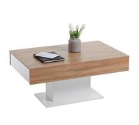 FMD furniture Table Basse Table de Salon Chêne Vieilli/Blanc Satiné LxHxP Env. 100 X 65 X 45 Cm avec Deux Grands Tiroirs