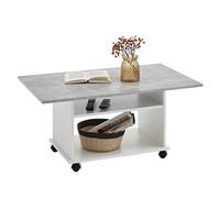 FMD Table basse avec roulettes Gris béton et blanc