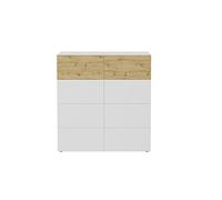 FMD Möbel BELM 5 Commode, Bois d'ingénierie, Blanc Brillant/chêne Artistique, Rectangulaire