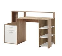 FMD möbel Brio S01 bureau, 138.5 x 53.5 x 91.6 H cm, chêne, blanc, nobilitato