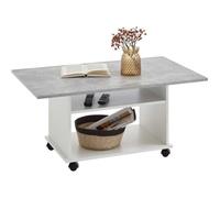 FMD Table basse avec roulettes Gris béton et blanc