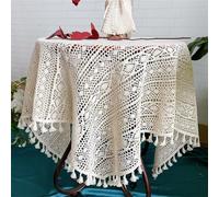 FMIYJUN Nappe Napperons au Crochet Beige Coton Glands Rétro Convient pour cuisine, salle à manger, salon, banquets, restaurants (Beige4, 90×90 cm)