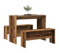 FMPGJLYH Ensemble de salle à manger 3 pièces Table à manger et 2 bancs en bois vieilli Table de petit-déjeuner compacte pour cuisine et salle à manger