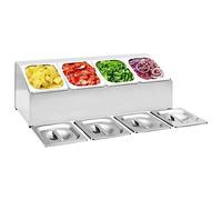 FMPGJLYH Présentoir Gastronorm avec 4 récipients GN 1/6 en acier inoxydable avec couvercle 66 x 22,5 x 21,5 cm pour cuisine, restauration et restauration