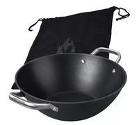 FMprofessional Force Wok en fonte 32 cm - Poêle wok avec revêtement antiadhésif de qualité supérieure - Convient à tous les types de feux (y compris induction) - Environ 33 x 42,8 x 12 cm