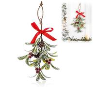 FMPXYYA Décoration Noël Murale gui Artificiel 26 cm avec Feuilles Rouges, Baies, Pommes de pin et Ruban Rouge Ornement Suspendu intérieur extérieur Festif