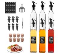 FNLLC Bouteille d'huile,6 Bouteilles en Verre 500ml,Bouteille d'huile d'olive,Distributeur d'huile avec Entonnoir,Set de Bouteilles de vinaigre et d'huile, Verre sans Plomb avec étiquette,Bouchon