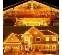 fobaston Guirlande Lumineuse 5m 200LEDs Exterieure et Interieur, Rideau Lumineux Icicle Noël 8 Modes Eclairage Blanc Chaud et Minuterie IP44 pour Décoration Chambre Mariage Soirée Fête (5m)