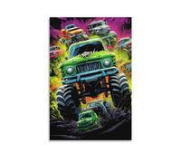 FOCCAR Toile murale Monster Trucks - Magnifique affiche de course choquante - Décoration murale pour la maison