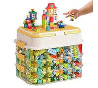 Focenat Boîte de rangement empilable en brique avec compartiments pour puzzle, récipient en plastique transparent à 3 niveaux avec couvercles, organiseur réglable pour blocs de construction, Legos