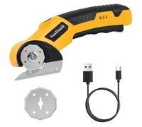 Focenat Ciseaux Électriques Tissu Couture, Coupe Carton Électrique 4 V Ciseaux Couture Électrique Rechargeable avec 2 Lames, Cutter Rotatif pour Carton, Tissu, Cuir, Tapis, Plastique