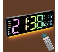 Focenat Horloge Murale numérique LED,Grande Horloge Numérique avec Télécommande,Horloge Murale Digitale à Luminosité Réglable,Réveil Mural LED avec Grand écran,pour Chambre à Coucher,Salon,Bureau