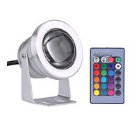 Focket Lumière sous-Marine, 10W 12V RVB LED Étanche Multicolore Spot Lumière Pond Étang Aquarium Réglable Nuit Lampe De Plongée avec Télécommande, Super Bright pour Bateau Yacht Marine(Blanc argenté)