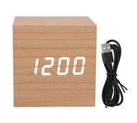 Focket Réveil Numérique, Horloge en Bois LED Mini Cube Horloge Numérique avec Heure, Température, Date, Réveil, Mémoire, Réglage de la luminosité, Grand écran Multifonctionnel 3 Horloge