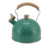 Fockety Bouilloire à thé Sifflante, 2,6 Pintes en Acier Inoxydable de qualité Alimentaire avec Poignée en Bois au Toucher Froid, Bouilloire à Sifflet Puissant pour Eau, thé, café (Vert)