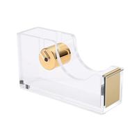 Fockety Dérouleur de ruban adhésif acrylique avec cutter, support de ruban adhésif de bureau rechargeable et réutilisable, 12 x 6,6 x 3, cm, pour l'école, le bureau, la maison (GOLD)