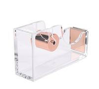 Fockety Dérouleur de ruban adhésif acrylique avec cutter, support de ruban adhésif de bureau rechargeable et réutilisable, 12 x 6,6 x 3, cm, pour l'école, le bureau, la maison (Or Rose)